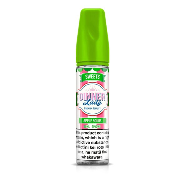 Uygun fiyatıyla taze ekşi elma aromalı Dinner Lady Apple Sours salt nikotin likiti.