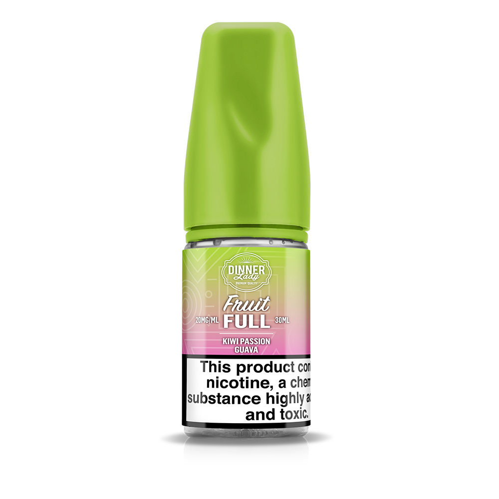 Dinner Lady Fruit Full Kiwi Passion Guava Salt Likit Uygun fiyatıyla taze kivi, çarkıfelek ve guava aromalarını birleştiren ferahlatıcı salt nikotin likiti.
