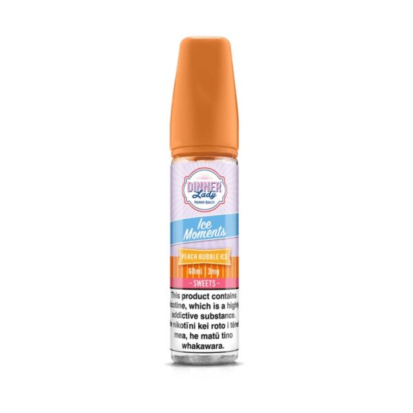 Uygun fiyatlı Dinner Lady Peach Bubble Ice Likit, şeftali ve sakız aromalarını buz serinliğiyle salt nikotin olarak sunar.