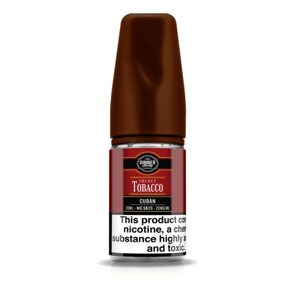 Dinner Lady Select Tobacco Cuban salt likit, premium tütün tadı ve yüksek salt nikotinle yoğun lezzet sunar.