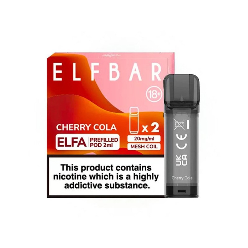Elf Bar Elfa Cherry Cola Pod Kartuş 4ml vişne kola aromalı salt nikotin pod kartuş, pratik tasarımı ve uygun fiyatıyla yoğun keyif sunar.