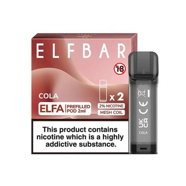 Elf Bar Elfa Cola Pod Kartuş 4ml Uygun fiyatlı salt nikotin ile 4ml kapasiteli Elfa Cola Pod Kartuş gerçek kola tadı sunar.