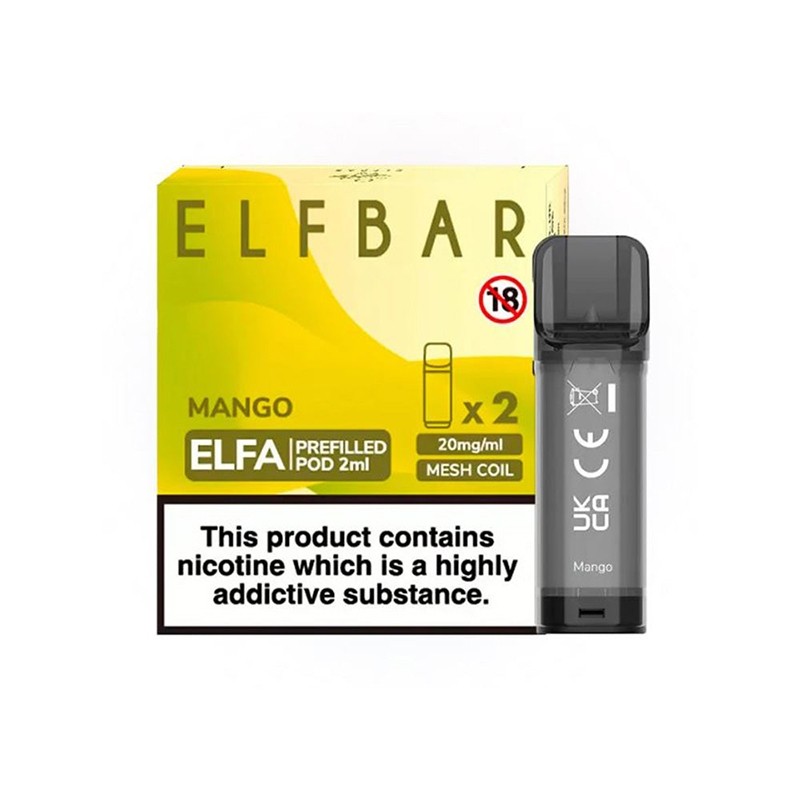 Elf Bar Elfa Mango Pod Kartuş Uygun fiyatlı Elf Bar Elfa Mango Pod Kartuş 4ml salt nikotin ile yoğun mango aroması sunar.