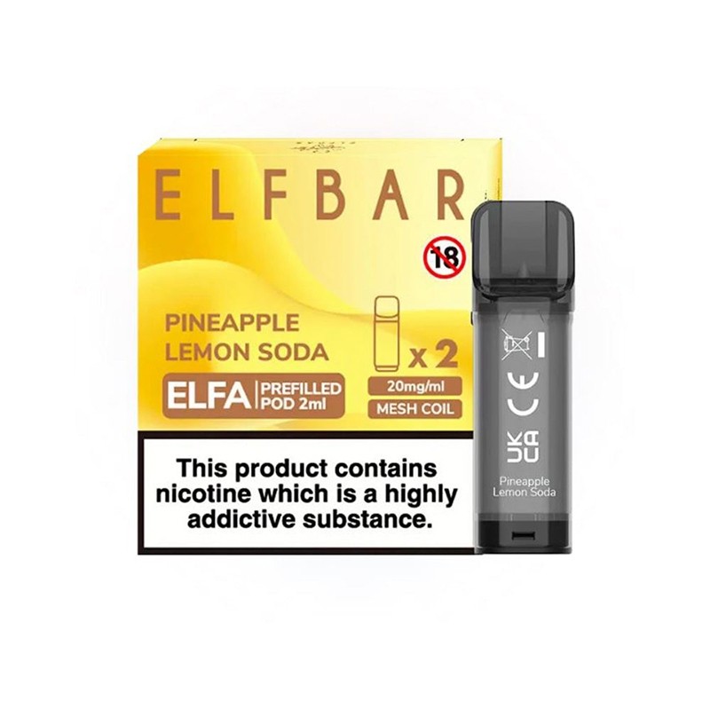 Elf Bar Elfa Pineapple Lemon Soda Pod Elf Bar Elfa Pineapple Lemon Soda Pod Kartuş, 4ml ferahlatıcı ananas limon soda aroması ve salt nikotin ile uygun fiyatlı bir deneyim sunar.