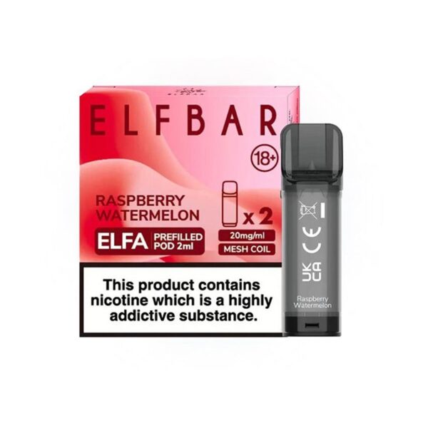 Uygun fiyatlı Elf Bar Elfa kartuş, tatlı ahududu ve karpuz aromalarıyla salt nikotin ve 4ml kapasite sunar.