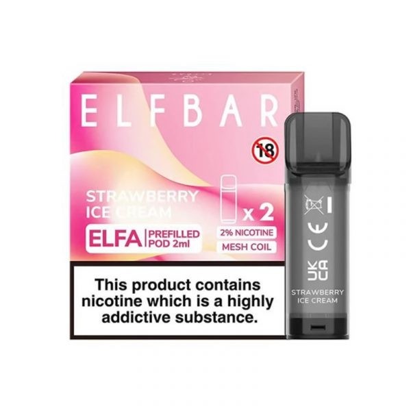 Elf Bar Elfa Strawberry Ice Cream Pod Kartuş 4ml fiyatı Uygun fiyatlı 4ml salt nikotin içeren Elf Bar Elfa Strawberry Ice Cream Pod Kartuş ile çilekli dondurma keyfi yaşayın.