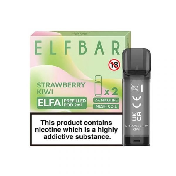 Elf Bar Elfa Strawberry Kiwi Pod Kartuş 4ml Çilek ve kivi aromalı bu Elf Bar Elfa pod kartuş, 4ml kapasitesi ve uygun fiyatıyla uzun süreli salt nikotin kullanımı sunar.