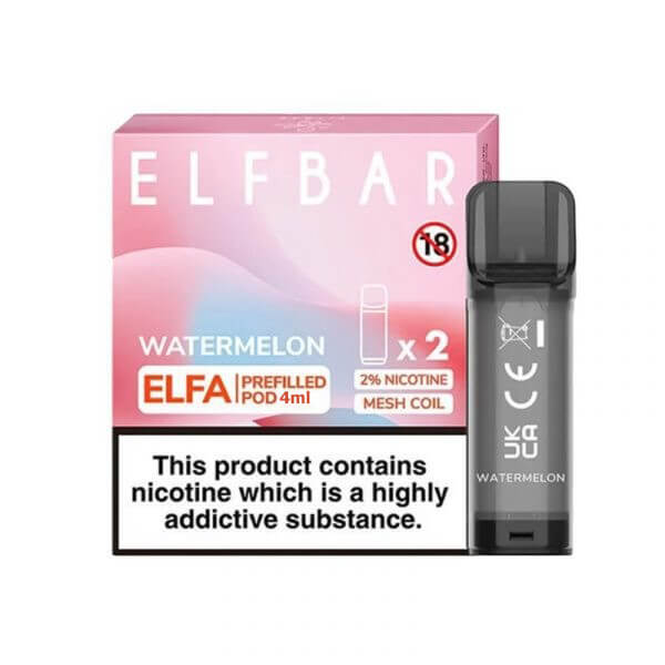 Uygun fiyatlı 4ml taze karpuz aroması ve %5 salt nikotin ile uzun süreli performans sunan Elf Bar Elfa Watermelon Pod Kartuş.