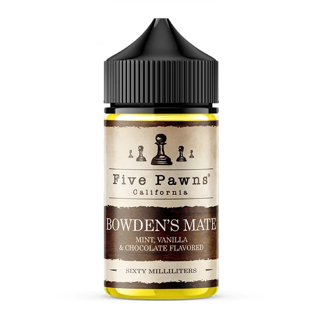 Five Pawns Bowden's Mate Kahve Vanilya Nane Uygun fiyatlı Five Pawns Bowden's Mate salt nikotin likitiyle koyu kahve, vanilya ve nane lezzetini keşfedin.