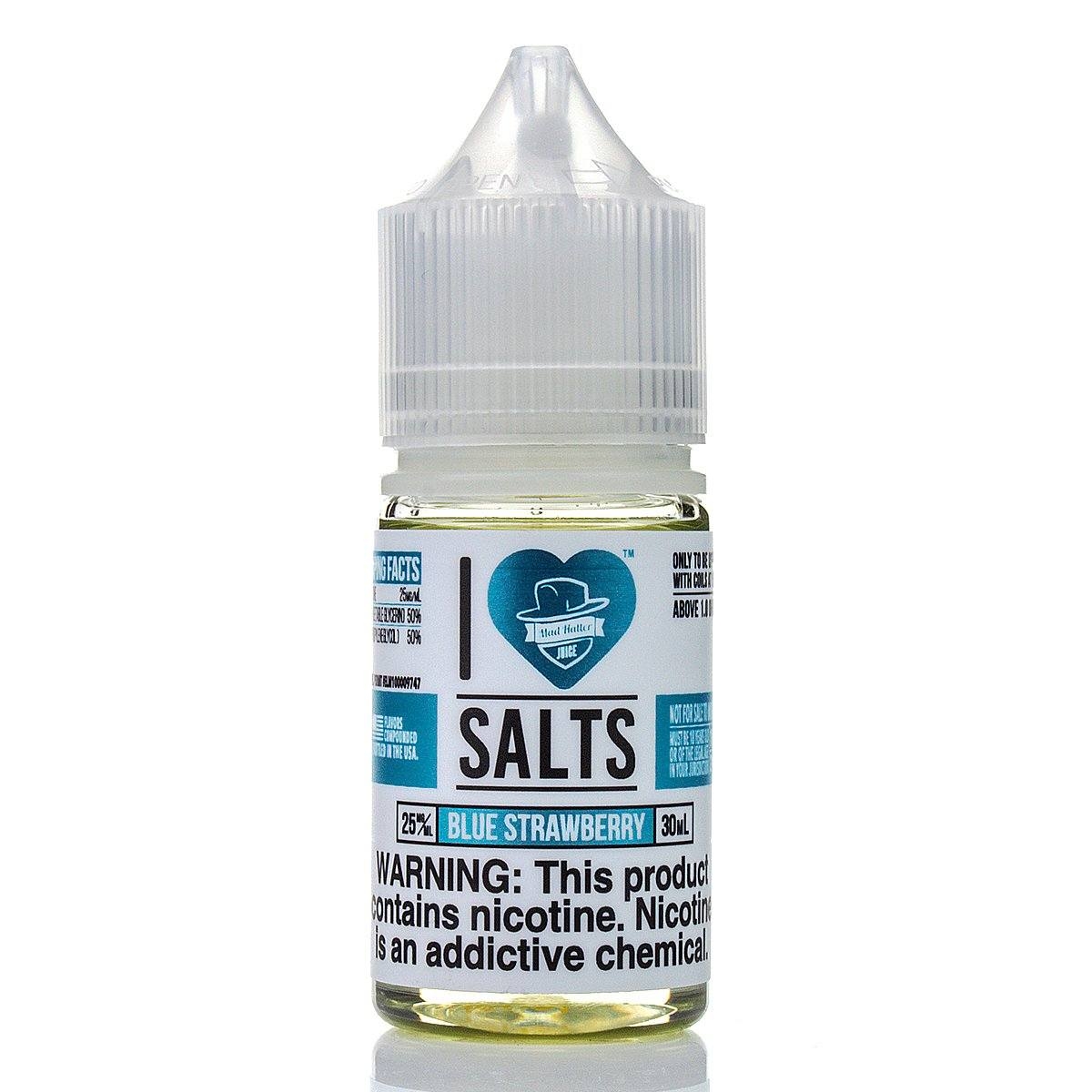 I Love Salts Blue Strawberry 30ml Mavi yaban mersini ve çilek aromalı salt nikotin likiti, uygun fiyatla yoğun buhar keyfi sunar.