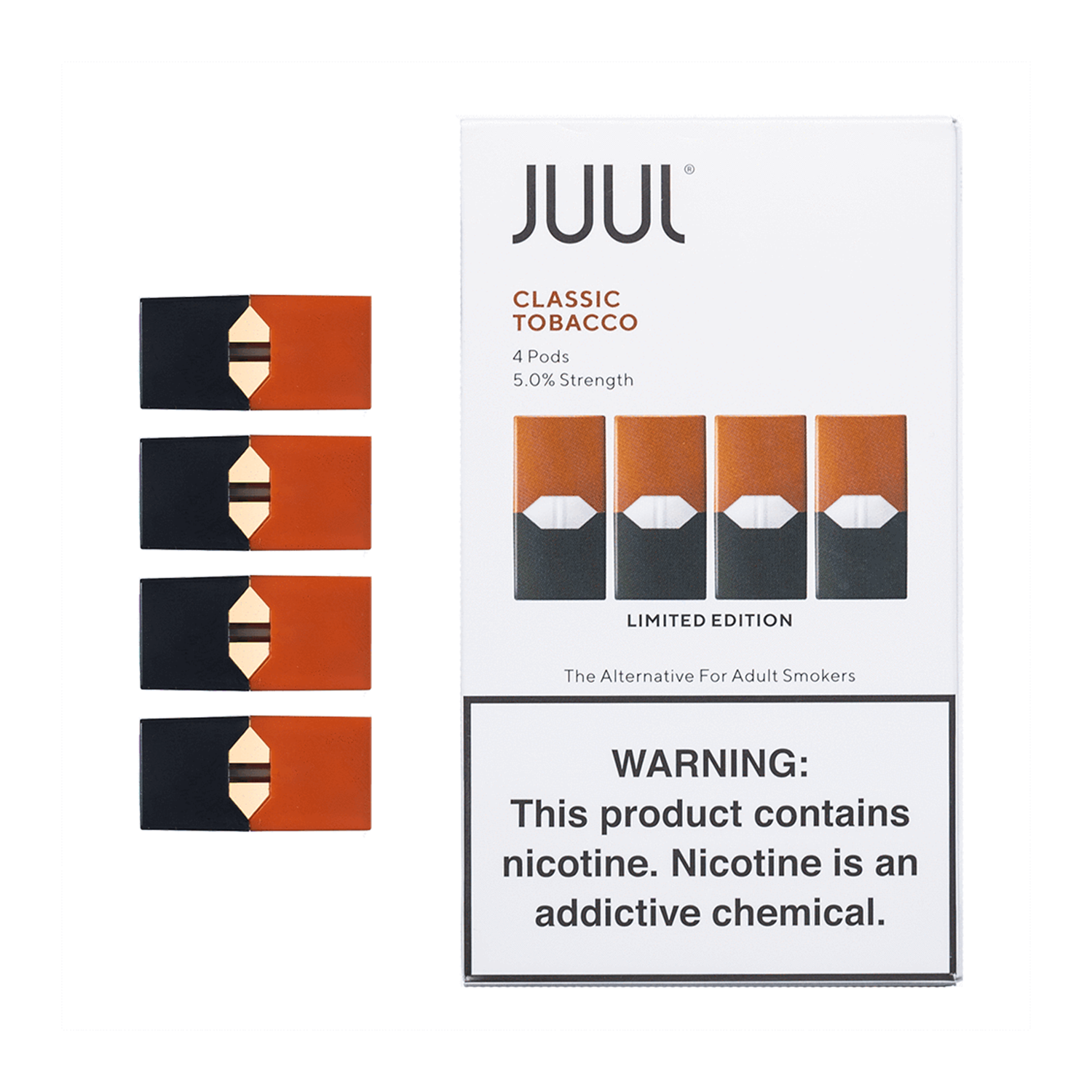 Juul Classic Tobacco 5% Tütün Uygun fiyatıyla klasik tütün tadını pratik kapalı sistemde sunan salt nikotin seçeneği.
