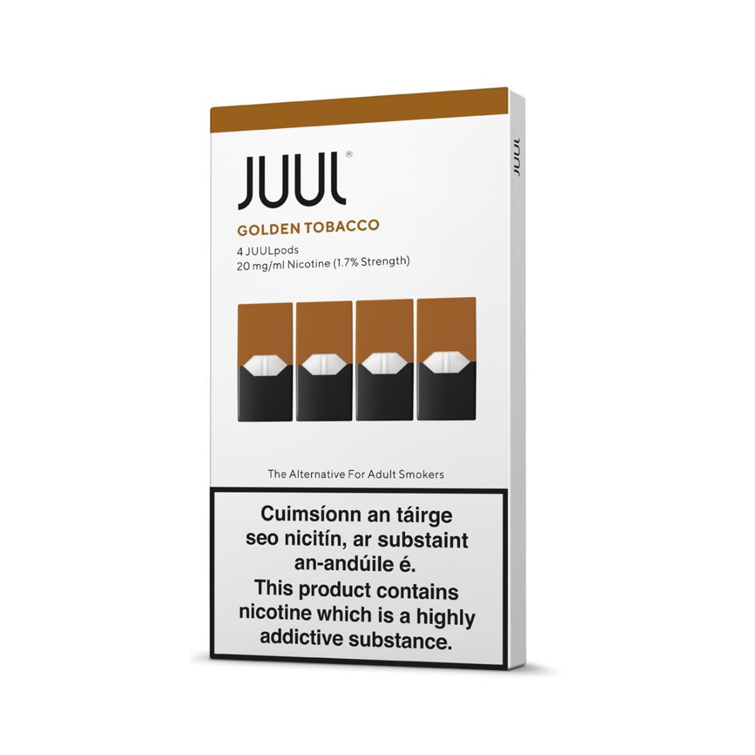 Juul Golden Tobacco 1.7% Tütün Aroması Zengin altın tütün aroması ve yüksek salt nikotin içeren bu uygun fiyatlı likit, Juul podlarınız için idealdir.