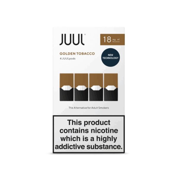 18 mg/ml salt nikotinli Juul Golden Tobacco pod, uygun fiyatıyla yoğun altın tütün lezzeti ve tatmin edici buhar keyfi sunar.