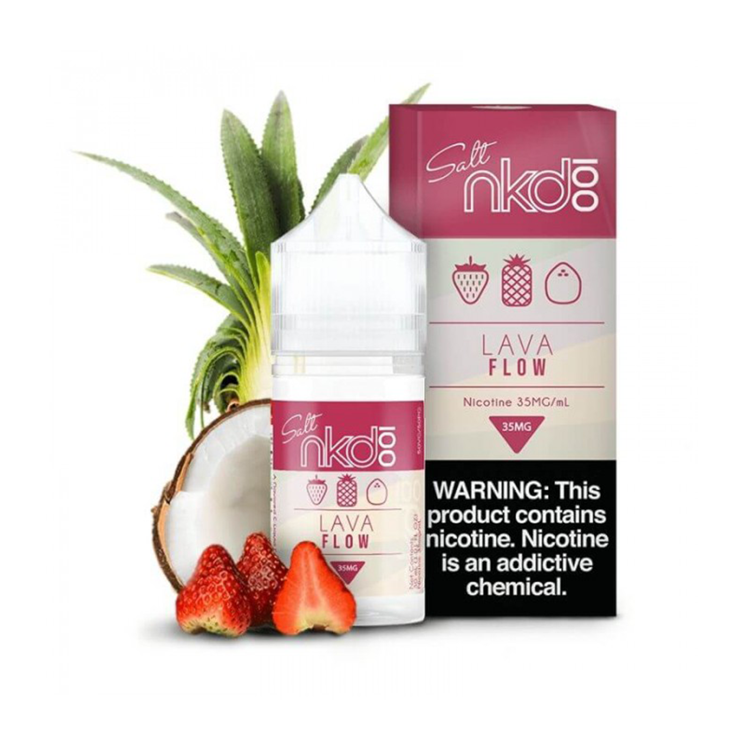 Naked Lava Flow 30ml Taze çilek, ananas ve hindistan cevizi lezzetleriyle uygun fiyatlı salt nikotin deneyimi sunan 30ml likit.