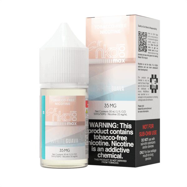 Uygun fiyatlı Naked White Guava Ice salt nikotin likiti, beyaz guava ve buz ferahlığını birleştirir.