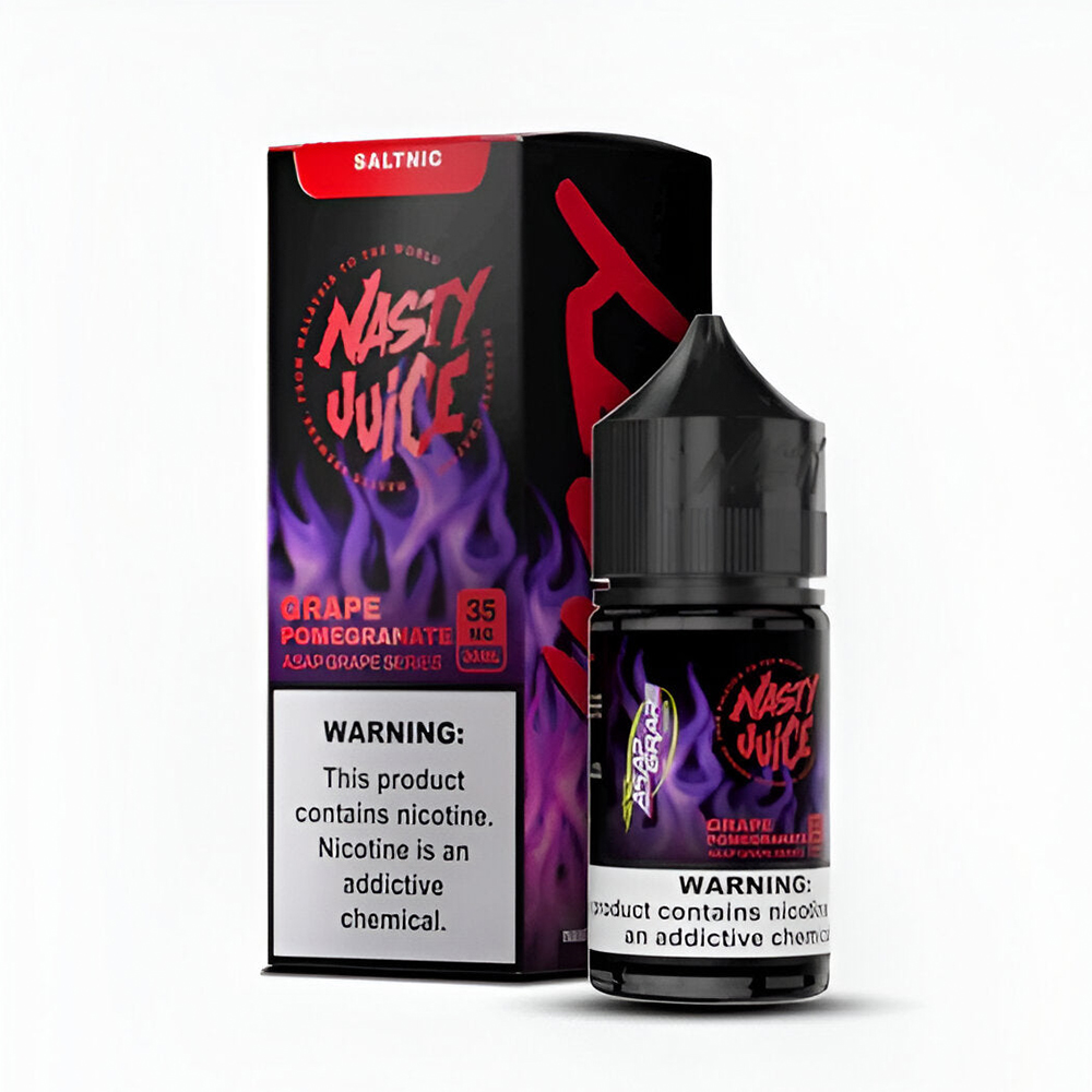 Nasty Asap Grape Pomegranate Likit Nar ve üzüm aromalı bu salt nikotin likiti, pod sistemler için uygun fiyatlı bir lezzet deneyimi sunar.