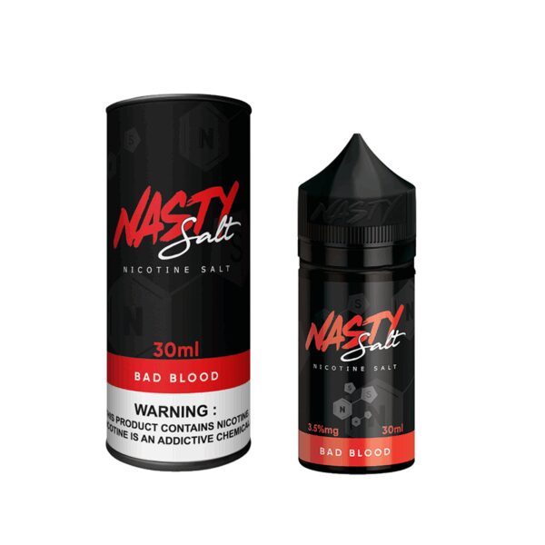 Nasty Bad Blood 30ML likit, nar ve çilek aromasıyla uygun fiyatlı salt nikotin keyfi sunar.