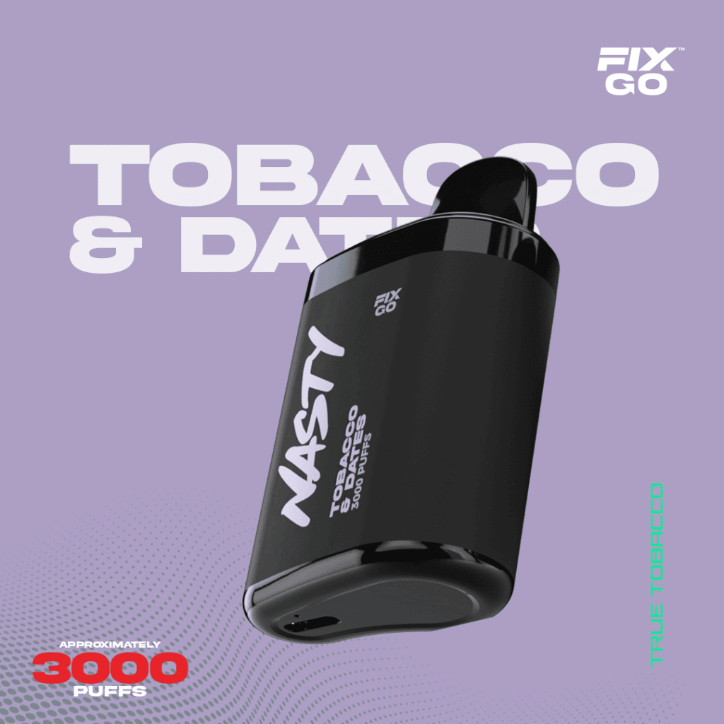 Nasty Fix Go 3000 Tütün Hurma Uygun fiyatlı Nasty Fix Go 3000 Tobacco & Dates kullan-at vape bar, tütün ve hurma uyumuyla uzun süreli salt nikotin keyfi sunar.