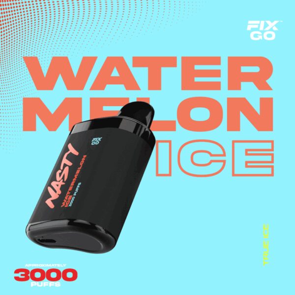Uygun fiyatlı Nasty Fix Go 3000 Watermelon Ice ile ferah karpuz ve buz aromasında 3000 nefeslik salt nikotin keyfi.