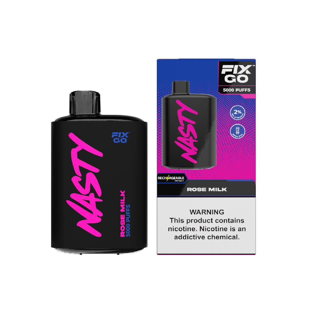 Nasty Fix Go 5000 Rose Milk Uygun fiyatıyla 5000 puff sunan Nasty Fix Go Rose Milk kullan-at vape, kremalı süt ve gül aromalı salt nikotin keyfi sağlar.
