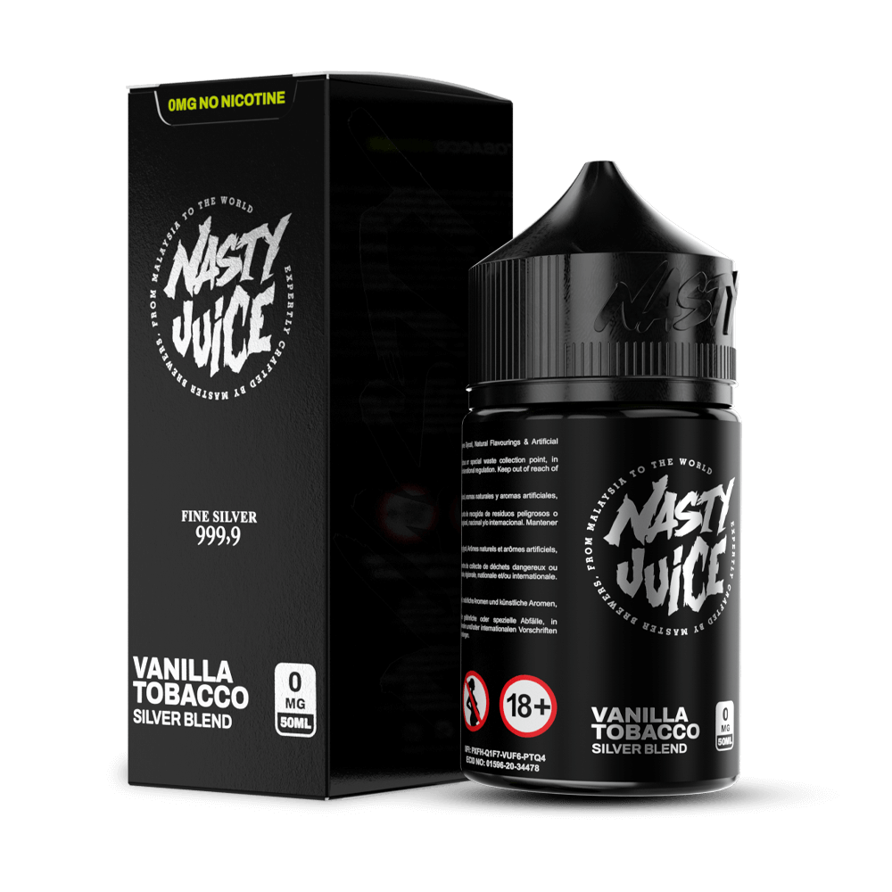 Nasty Juice Vanilla Tobacco Premium Likit Fiyatı Uygun fiyatıyla vanilya ve tütünün uyumunu sunan salt nikotinli Nasty Juice Silver Blend likiti.