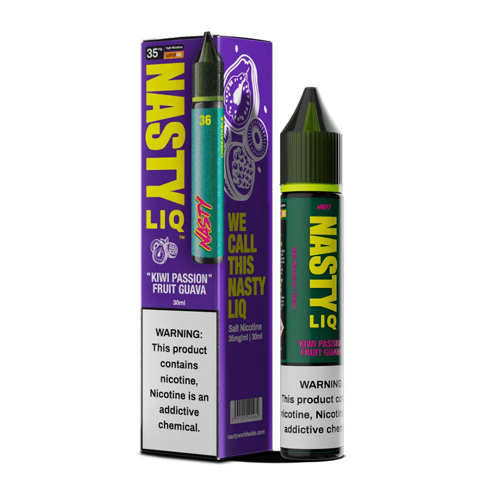 Nasty Liq Kiwi Passion Fruit Guava Ferahlatıcı Likit Fiyatı Uygun fiyatıyla kivi, çarkıfelek meyvesi ve guava aromalı salt nikotin likit.