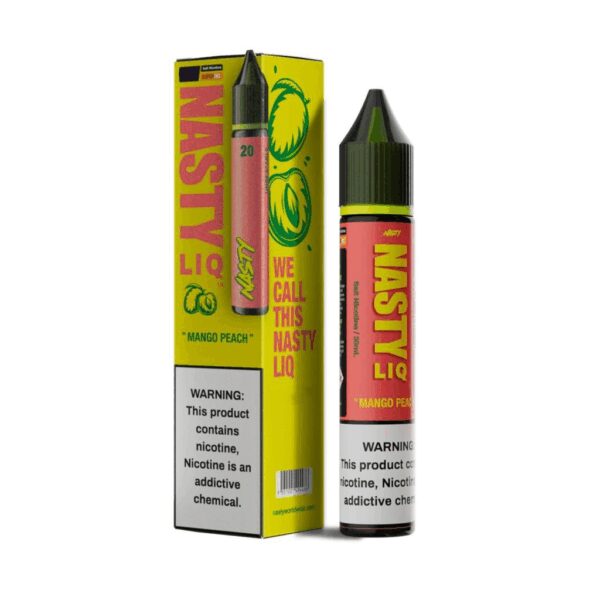 Uygun fiyatlı Nasty Liq Mango Peach likit, mango ve şeftali aromasıyla yoğun buhar ve salt nikotin lezzeti sunar.