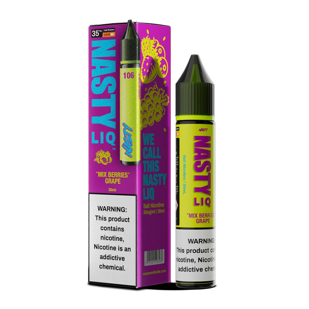 Nasty Liq Mix Berries Grape Salt Likit Uygun fiyatıyla üzüm ve karışık meyve aromalı Nasty Liq Mix Berries Grape salt nikotin likit yoğun buhar keyfi sunar.