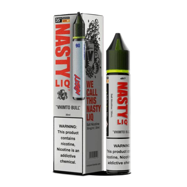 Uygun fiyatıyla karışık meyve aromalı salt nikotin likiti Nasty Liq Vhimto Bull'u deneyin.