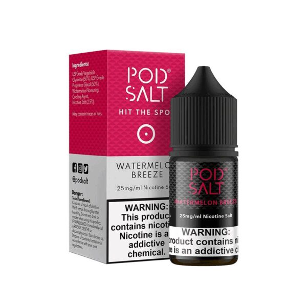 Ferah karpuz aromalı Pod Salt Watermelon Breeze salt likit, yüksek doygunluk ve uygun fiyat sunar.