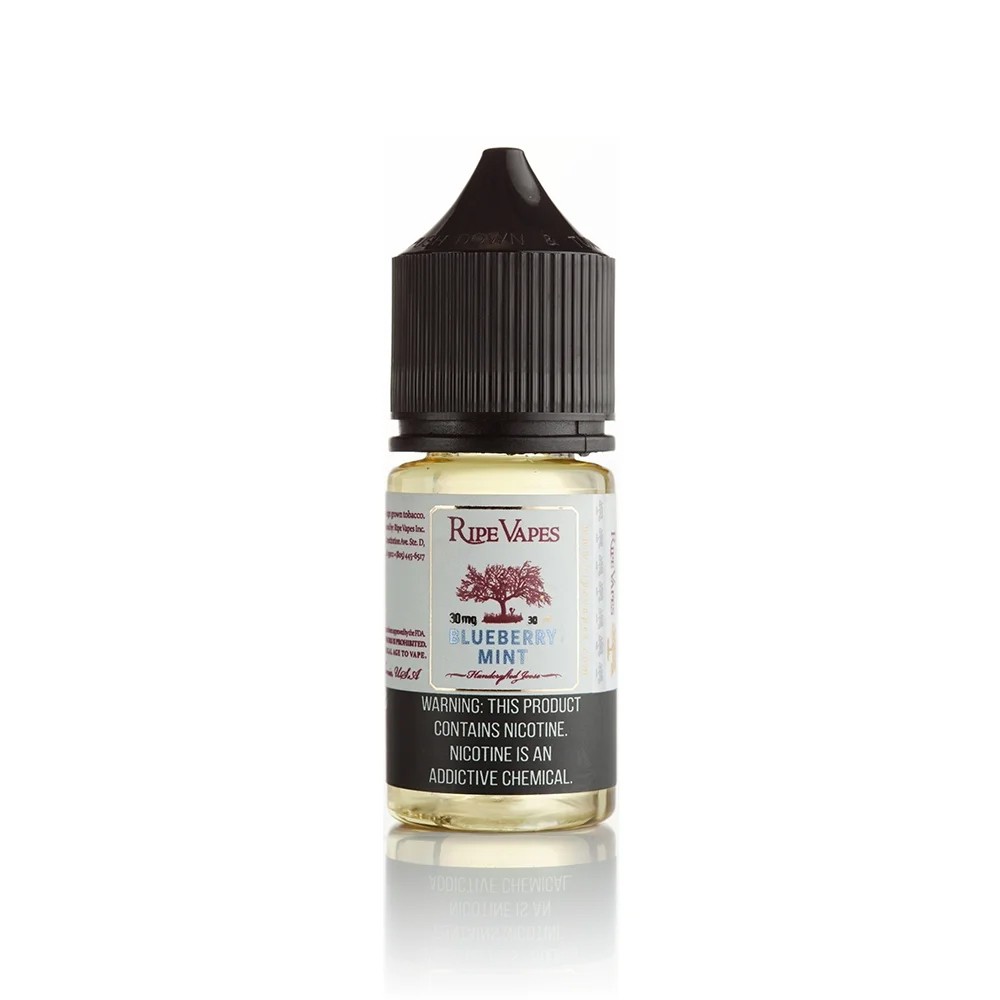 Ripe Vapes Blueberry Mint Likit 30ml Uygun fiyatlı Ripe Vapes Blueberry Mint Salt Likit 30ml, taze yaban mersini ve ferahlatıcı nane ile yumuşak bir salt nikotin içimi sunar.
