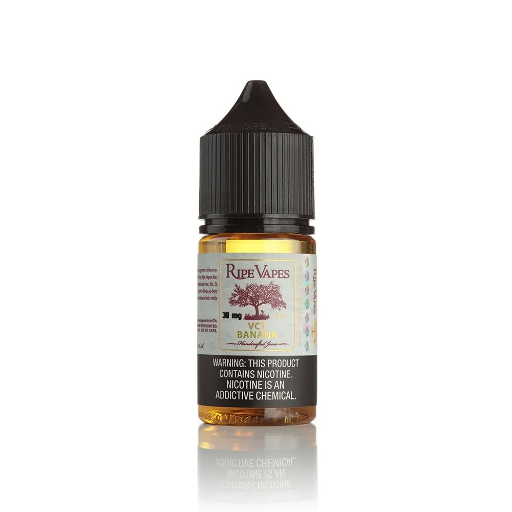 Ripe Vapes VCT Banana Salt Likit 30ml Uygun fiyatıyla olgun muz ve vanilyalı krema lezzetini birleştiren Ripe Vapes VCT Banana 30ml salt likit.
