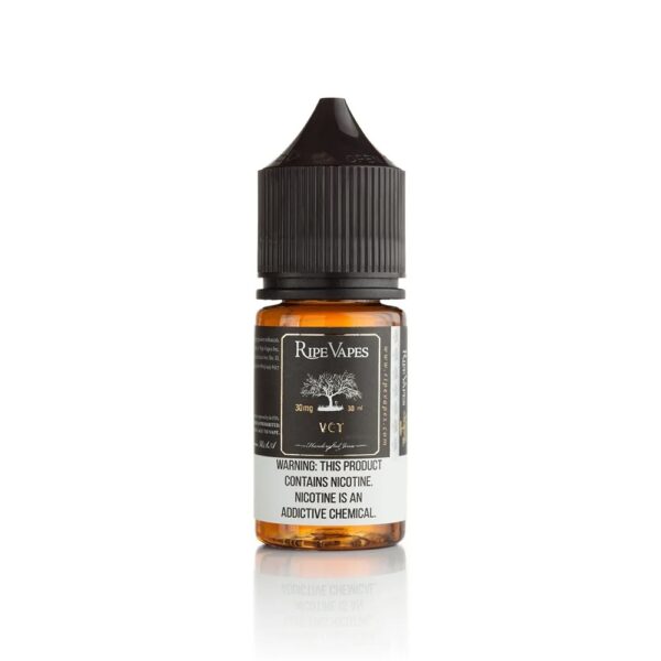 Uygun fiyatlı Ripe Vapes VCT Black Salt Likit 30ml, tütün ve vanilya karamel notalarıyla yoğun bir salt nikotin deneyimi sunar.