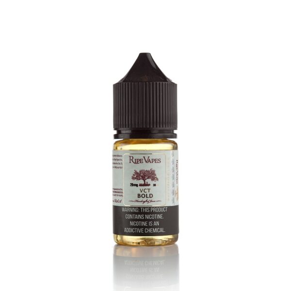 Uygun fiyatlı Ripe Vapes VCT Bold salt nikotin likit 30ml, vanilya karamel ve tütün notalarıyla zengin bir lezzet sunar.