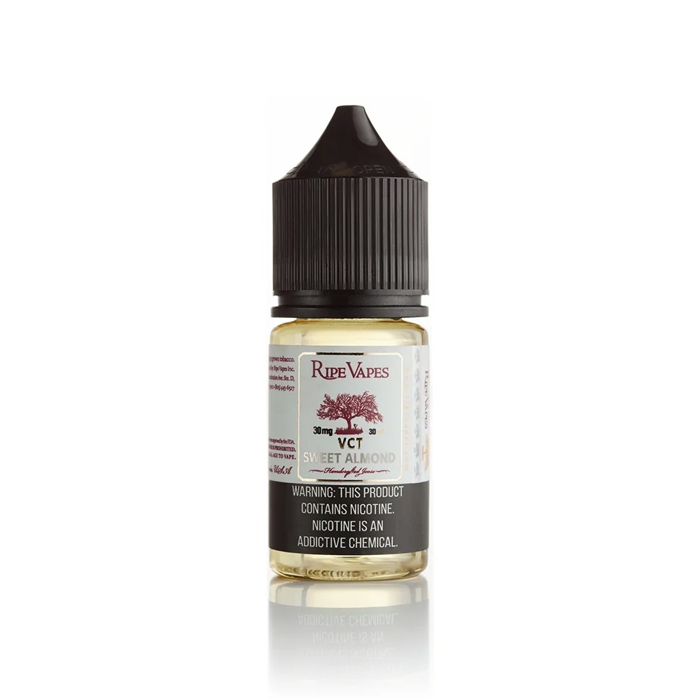 Ripe Vapes VCT Sweet Almond Salt Likit 30ml Vanilya Uygun fiyatlı Ripe Vapes VCT Sweet Almond Salt Likit 30ml ile vanilya, karamel ve bademin dengeli salt nikotin keyfini yaşayın.