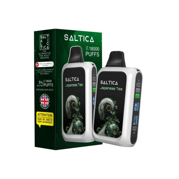 Saltica Cyber 18000 puf Japon çayı aromalı salt nikotin vape bar, uzun keyif ve uygun fiyatı bir arada sunar.