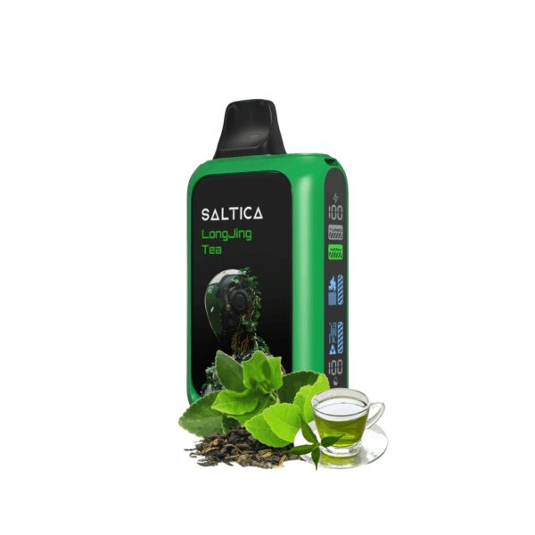 Uygun fiyatlı Saltica Cyber 18000 puf, Longjing çayı aromasıyla uzun ömürlü salt nikotin deneyimi sunar.