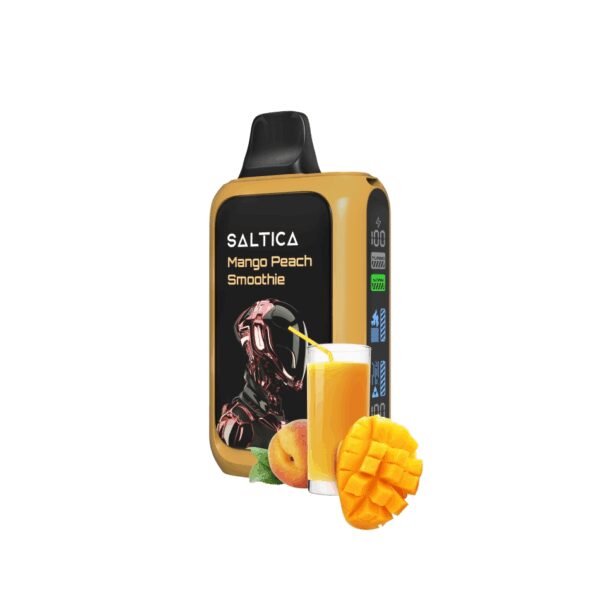 Uygun fiyatlı Saltica Cyber 18000 puf kullan-at vape, mango şeftali smoothie lezzetiyle ferah bir salt nikotin deneyimi sunar.