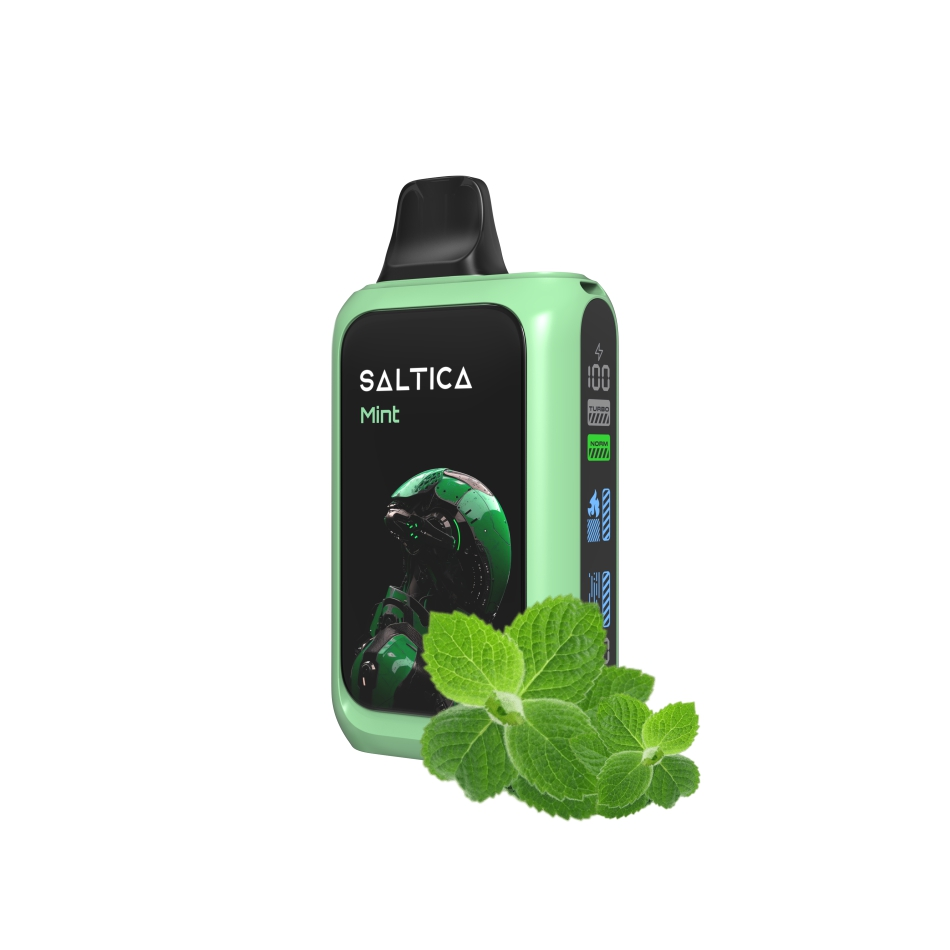 Saltica Cyber 18000 Mint Uzun ömürlü nane aromalı salt nikotin sunan bu kullan at vape bar, uygun fiyatıyla ferahlatıcı bir deneyim sağlar.