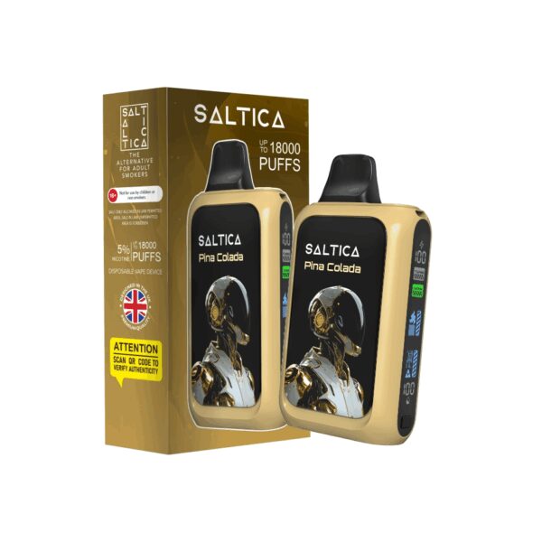 Uygun fiyatıyla taze ananas ve hindistan cevizi aromalı Saltica Cyber 18000 Pina Colada, salt nikotin içeren pratik kullan-at vape bardır.