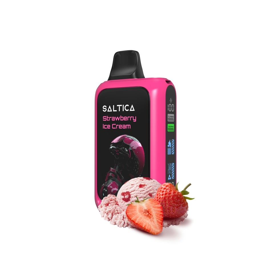 Saltica Cyber 18000 Strawberry Ice Cream Çilekli dondurma aromalı Saltica Cyber 18000 puf, şarjsız salt nikotin ile uygun fiyatlı bir kullan-at vape bar.