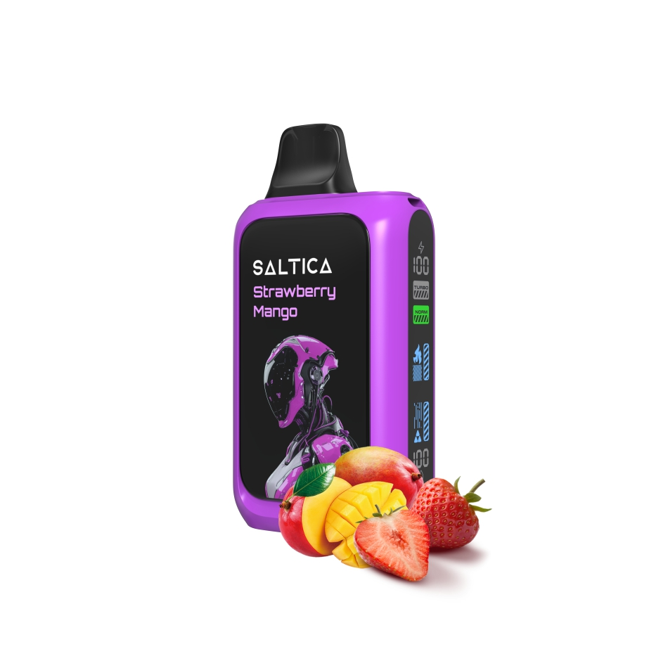 Saltica Cyber 18000 Strawberry Mango Uygun fiyatlı salt nikotin ile 18000 puf sunan Saltica Cyber Strawberry Mango kullan-at vape bar.