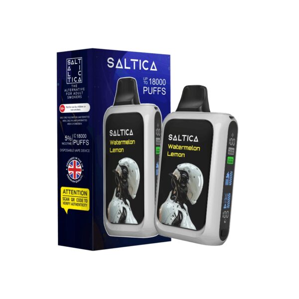 Uygun fiyatlı salt nikotin ile taze karpuz ve limon karışımı sunan Saltica Cyber 18000 kullan-at vape bar.