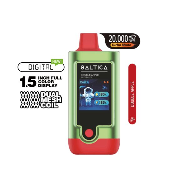 Uygun fiyatlı Saltica Digital 20000 Double Apple kullan at vape bar, salt nikotin ile taze elma lezzeti sunar.