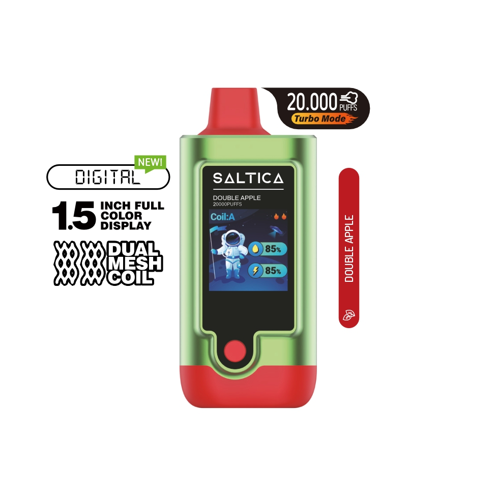 Saltica Digital 20000 Double Apple Kullan At Vape Uygun fiyatlı Saltica Digital 20000 Double Apple kullan at vape bar, salt nikotin ile taze elma lezzeti sunar.