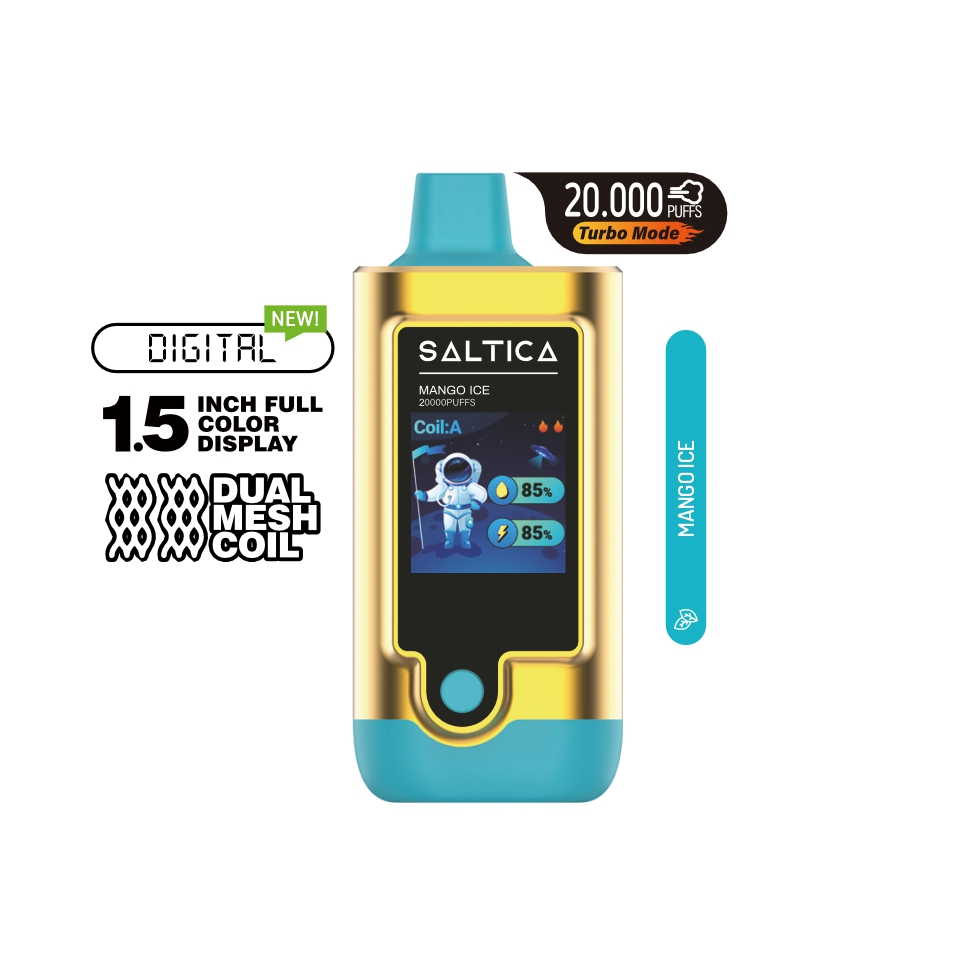 Saltica Digital 20000 Mango Ice Uygun fiyata ferahlatıcı mango tadı ve yüksek kapasiteli salt nikotin sunan Saltica Digital 20000 kullan-at vape.