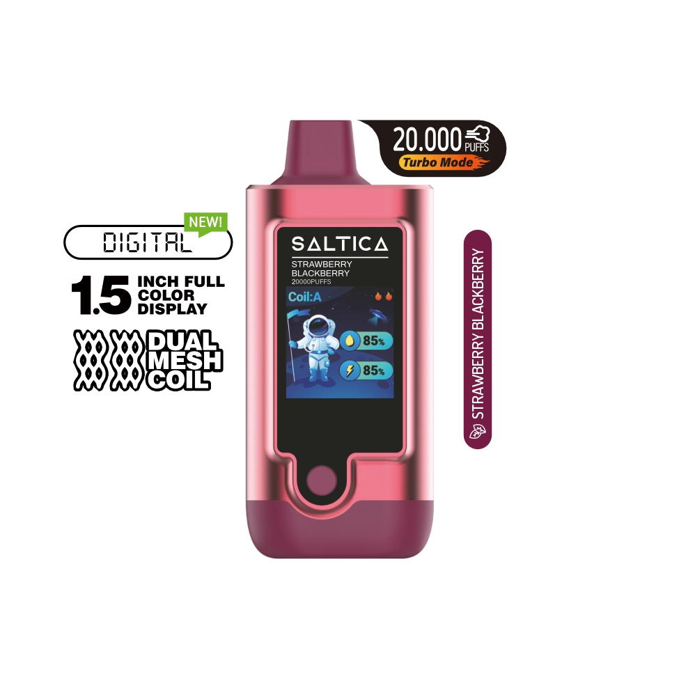 Saltica Digital 20000 Strawberry Blackberry Çilek ve böğürtlen aromalı Saltica Digital 20000, salt nikotin ile yüksek kapasite ve uygun fiyat sunar.