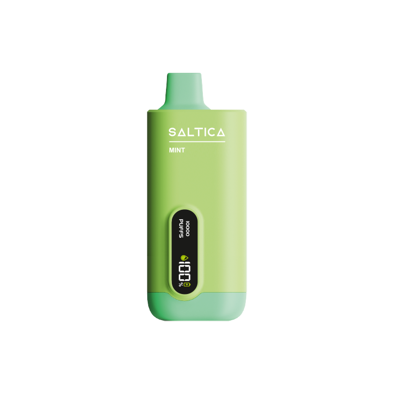 Saltica Ekranlı 10000 Mint Ferah nane aromalı ekranlı vape bar, uygun fiyatlı salt nikotin ile 10000 puf keyfi sunar.