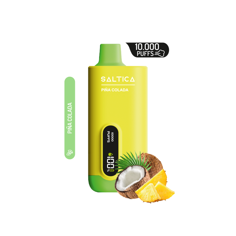 Saltica Ekranlı 10000 Pina Colada Uygun fiyatıyla tropikal Pina Colada lezzeti sunan, ekranlı ve uzun ömürlü salt nikotin vape bar.