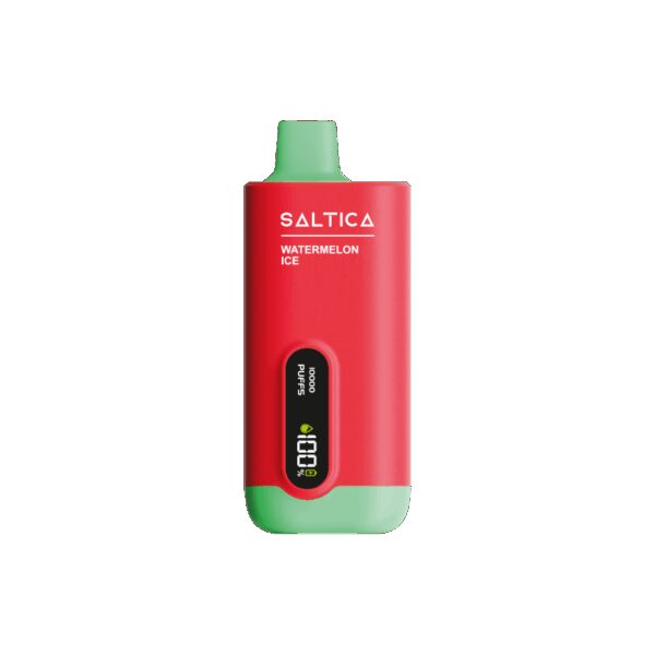 Uygun fiyatlı Saltica Watermelon Ice 10000 puf ekranlı vape, ferah karpuz aroması ve yüksek salt nikotin sunar.